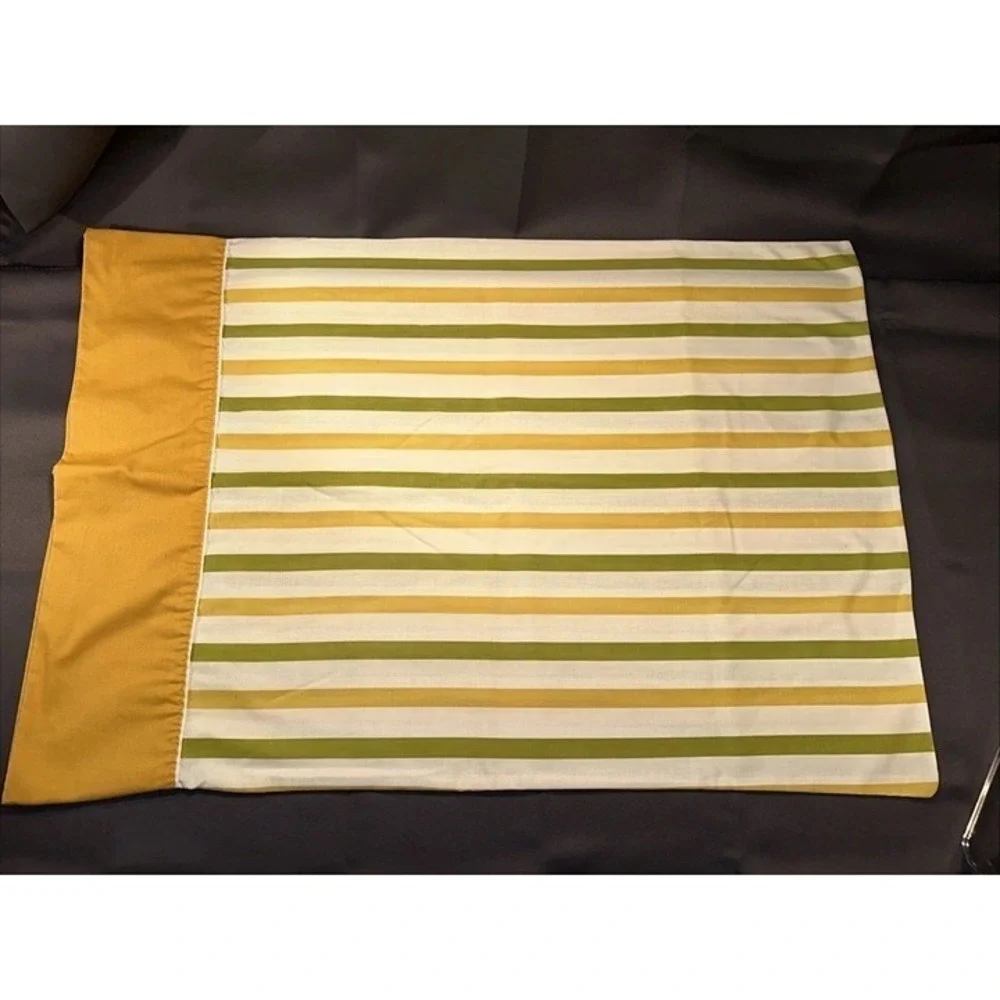 Vintage Monticello Cannon Single Pillowcase 1970s Yellow Green Striped Retro